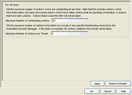 Automated Security Manager Options - Action Limits