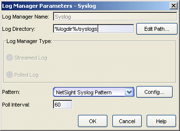 Log Manager Parameters Window