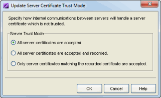 Update Server Certificate Trust Mode Window