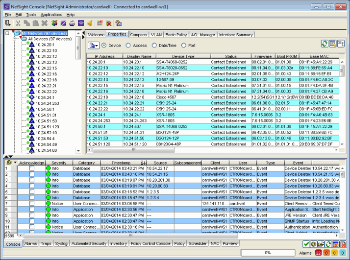 NetSight Console Main Window