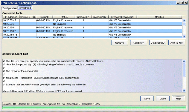 snmptrapd Configuration Window