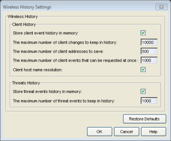 Wireless History Settings Window