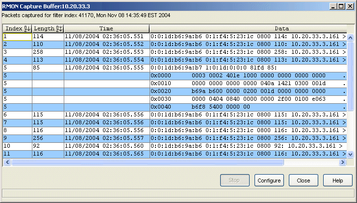 RMON Packet Capture Window