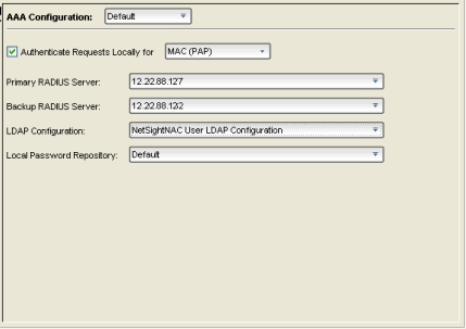 Basic AAA Configuration Window