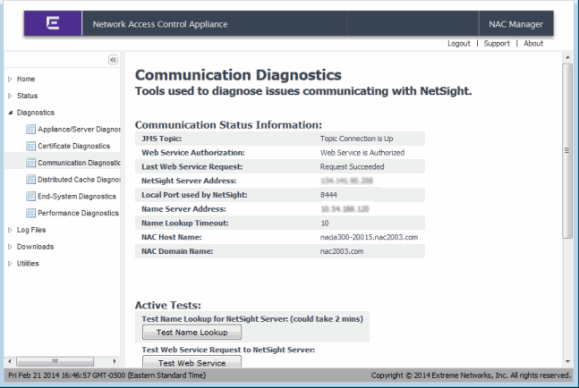 Communication Diagnostics Web Page