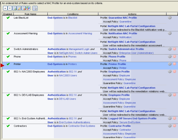 NAC Configuration with Printer Rule