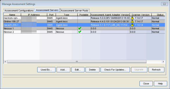 Assessment Servers Tab