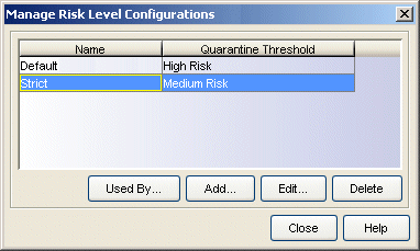 Manage Risk Level Configuration Window