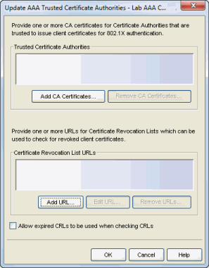 Update AAA Trusted Certificate Authorities Window