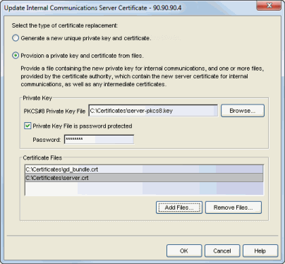 Update Internal Communications Server Certificate Window