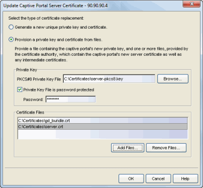 Update Captive Portal Server Certificate Window