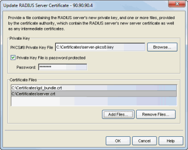 Update RADIUS Server Certificate Window